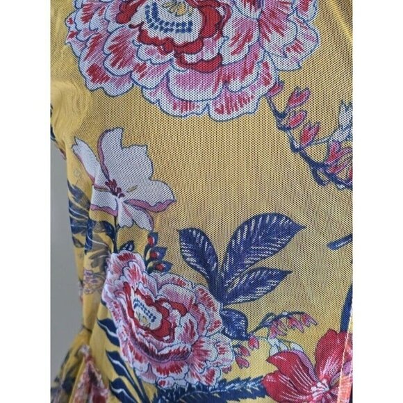 Cato Plus Floral Mesh Duster Sheer Coastal Cover Up Yellow Blue Top Jacket 18 20 - Picture 7 of 10